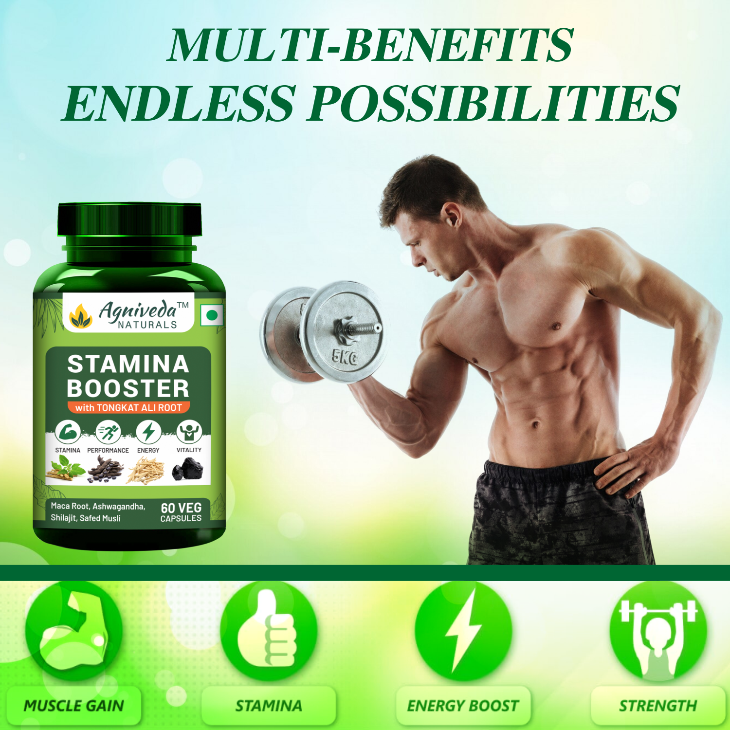 Agniveda Naturals Stamina Booster for Endurance and Strength - 60 Capsules - Image 2