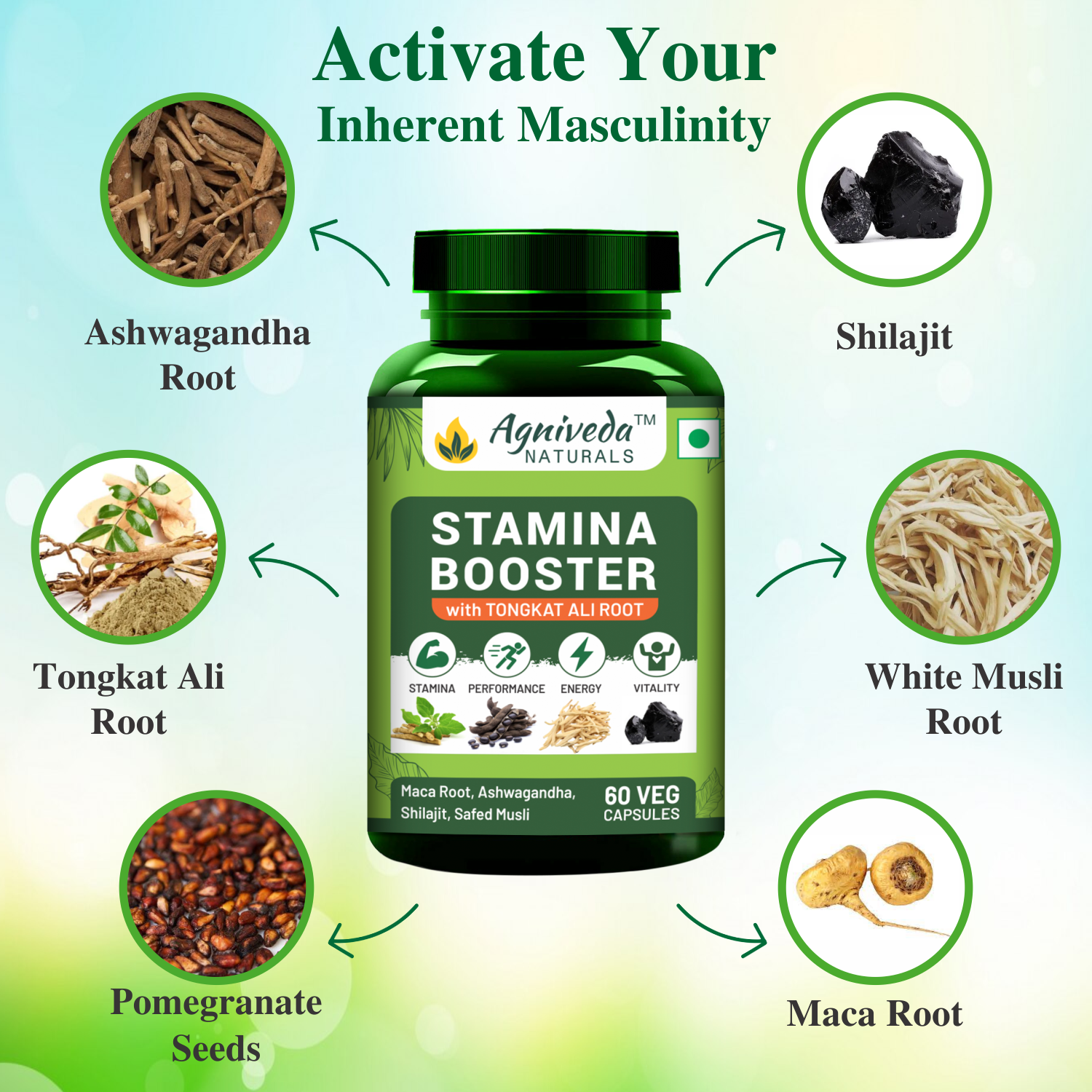 Agniveda Naturals Stamina Booster for Endurance and Strength - 60 Capsules - Image 3
