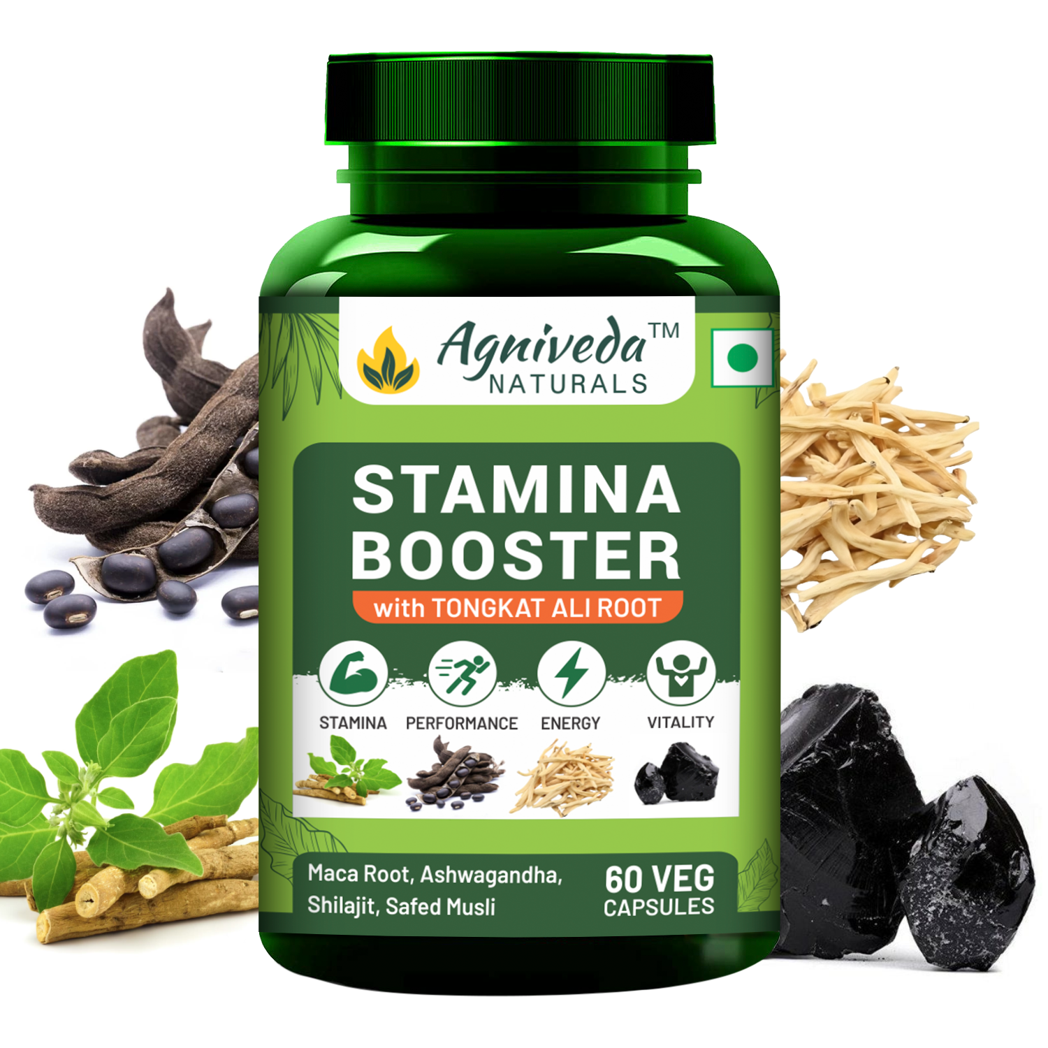 Agniveda Naturals Stamina Booster for Endurance and Strength - 60 Capsules
